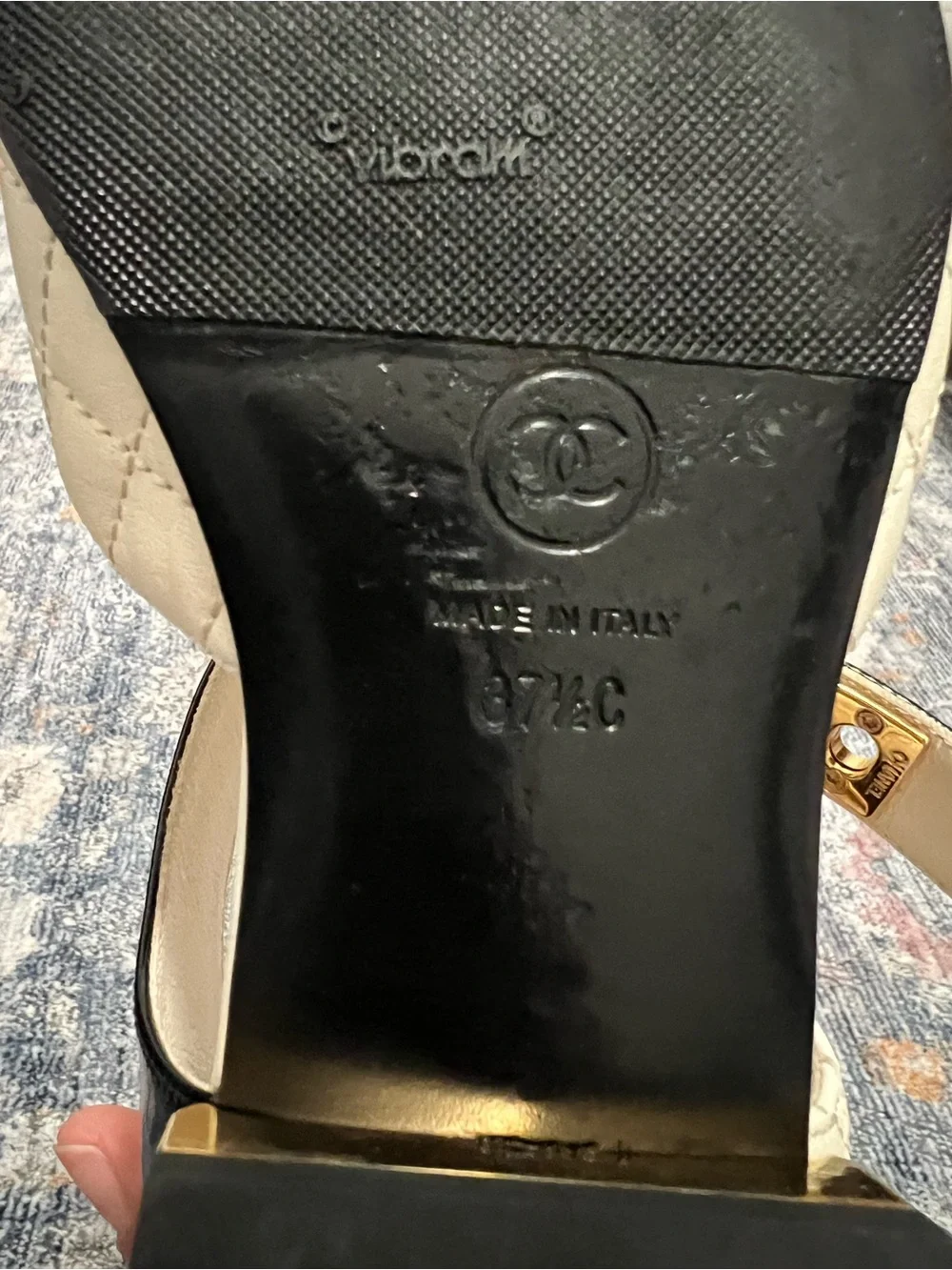 CHANEL Black & Cream Quilted Mary Jane Flats with Gold CC Hardware